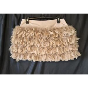New W/Tag Y2K Bebe Womens Beige Tan Feathered Mini Skirt US 6